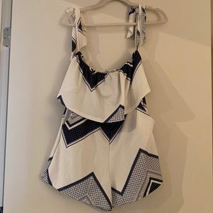 White/blue off shoulder romper